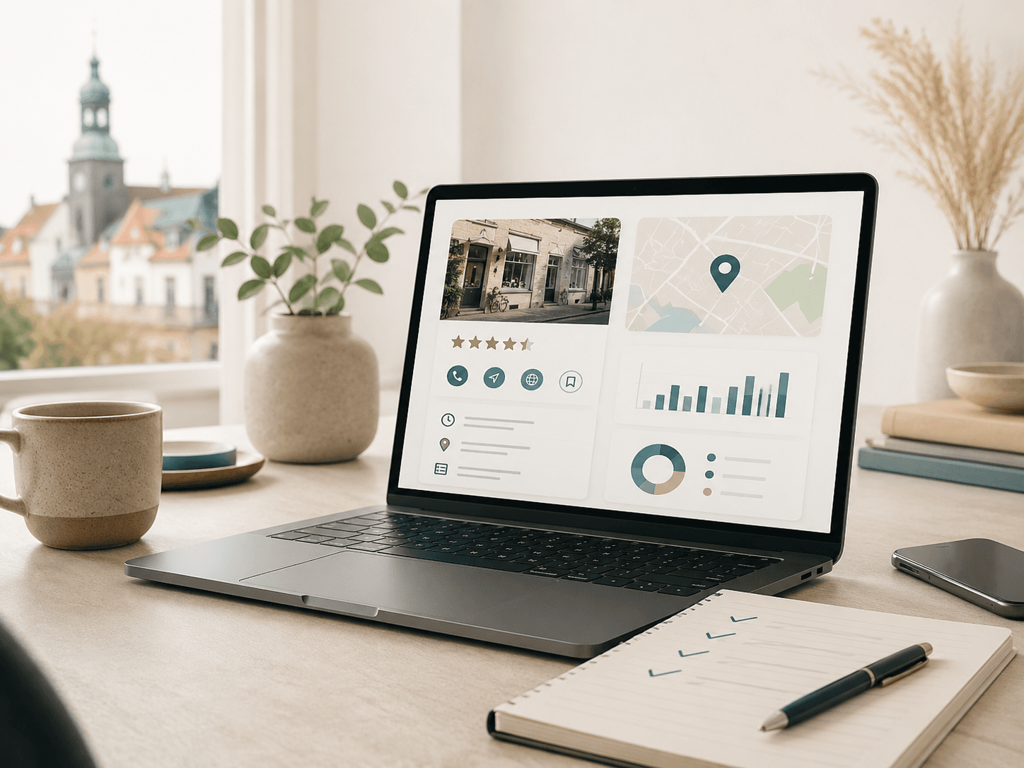 Kontakt - Laptop mit Daten und Statistiken
